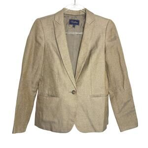 Buckley Tailors Gold Metallic One-Button Blazer Linen Blend Womens 0